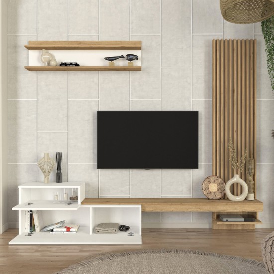 Σύνθεση τηλεόρασης Dumont  χρώμα λευκό - sepet oak 240x36,8x200εκ.