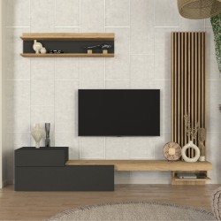 Σύνθεση τηλεόρασης Dumont  χρώμα ανθρακί - sepet oak 240x36,8x200εκ.