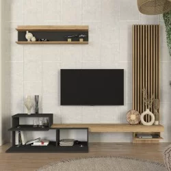 Σύνθεση τηλεόρασης Dumont  χρώμα ανθρακί - sepet oak 240x36,8x200εκ.