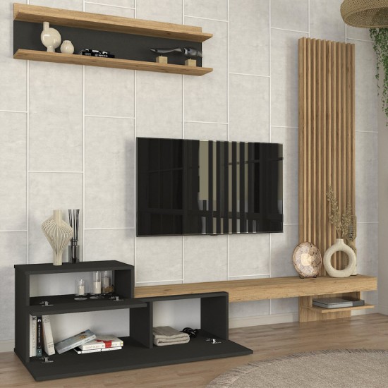 Σύνθεση τηλεόρασης Dumont  χρώμα ανθρακί - sepet oak 240x36,8x200εκ.