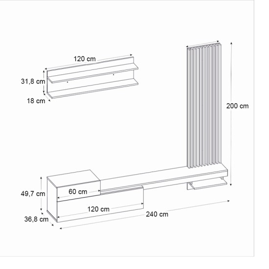 Σύνθεση τηλεόρασης Dumont  χρώμα ανθρακί - sepet oak 240x36,8x200εκ.
