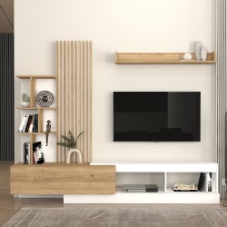 Σύνθεση τηλεόρασης Vermont  χρώμα λευκό - sepet oak 240x40x192εκ.