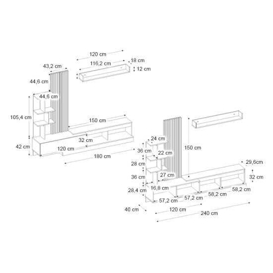Σύνθεση τηλεόρασης Vermont  χρώμα λευκό - sepet oak 240x40x192εκ.