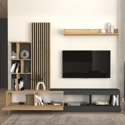 Σύνθεση τηλεόρασης Vermont  χρώμα ανθρακί - sepet oak 240x40x192εκ.