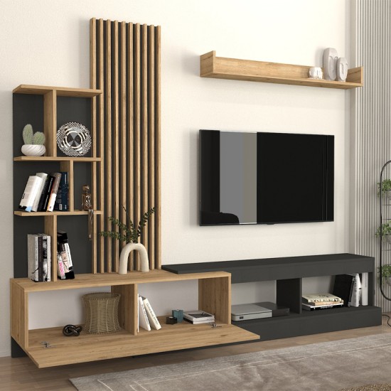 Σύνθεση τηλεόρασης Vermont  χρώμα ανθρακί - sepet oak 240x40x192εκ.