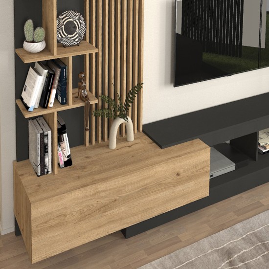 Σύνθεση τηλεόρασης Vermont  χρώμα ανθρακί - sepet oak 240x40x192εκ.