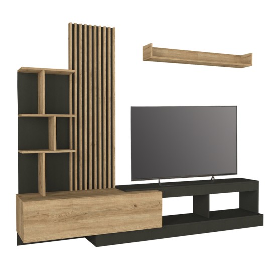 Σύνθεση τηλεόρασης Vermont  χρώμα ανθρακί - sepet oak 240x40x192εκ.