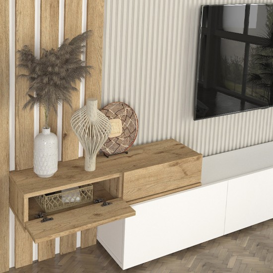 Σύνθεση τηλεόρασης Rosaline  χρώμα λευκό - sepet oak 233x31,3x196,8εκ.