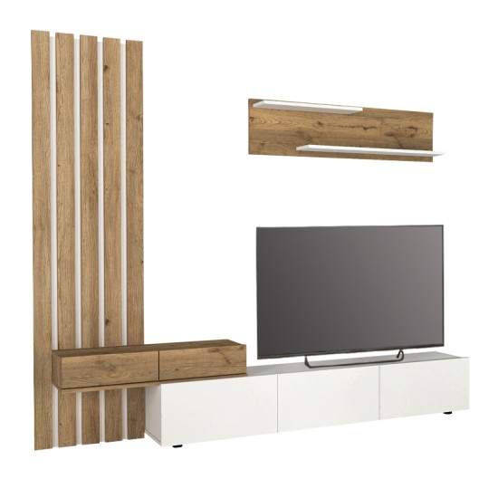 Σύνθεση τηλεόρασης Rosaline  χρώμα λευκό - sepet oak 233x31,3x196,8εκ.