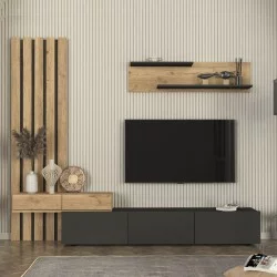 Σύνθεση τηλεόρασης Rosaline  χρώμα ανθρακί - sepet oak 233x31,3x196,8εκ.