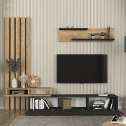 Σύνθεση τηλεόρασης Rosaline  χρώμα ανθρακί - sepet oak 233x31,3x196,8εκ.