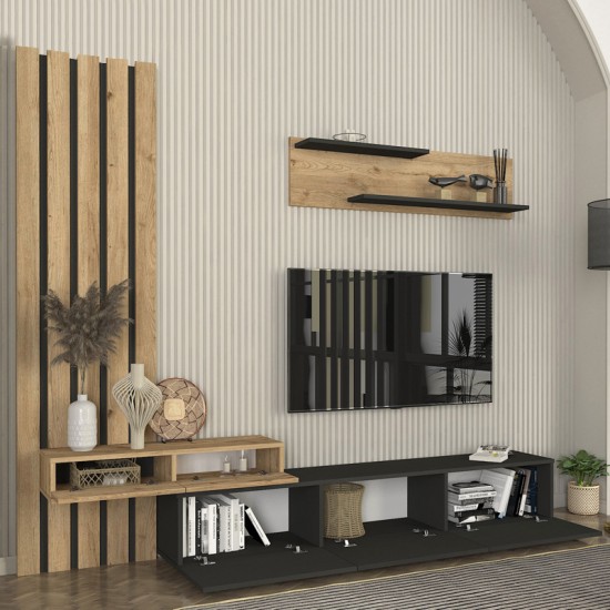Σύνθεση τηλεόρασης Rosaline  χρώμα ανθρακί - sepet oak 233x31,3x196,8εκ.