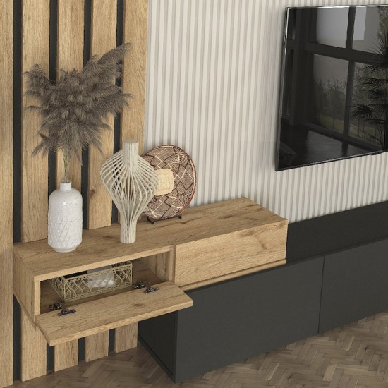 Σύνθεση τηλεόρασης Rosaline  χρώμα ανθρακί - sepet oak 233x31,3x196,8εκ.