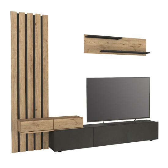 Σύνθεση τηλεόρασης Rosaline  χρώμα ανθρακί - sepet oak 233x31,3x196,8εκ.