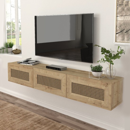 Έπιπλο τηλεόρασης επιτοίχιο Samuel χρώμα sapphire oak 180x31,4x28,6εκ. Έπιπλο τηλεόρασης επιτοίχιο Samuel χρώμα sapphire oak 180x31,4x28,6εκ.