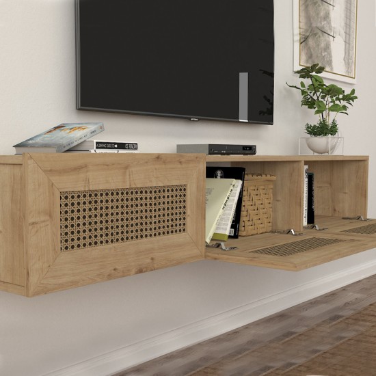 Έπιπλο τηλεόρασης επιτοίχιο Samuel χρώμα sapphire oak 180x31,4x28,6εκ. Έπιπλο τηλεόρασης επιτοίχιο Samuel χρώμα sapphire oak 180x31,4x28,6εκ.
