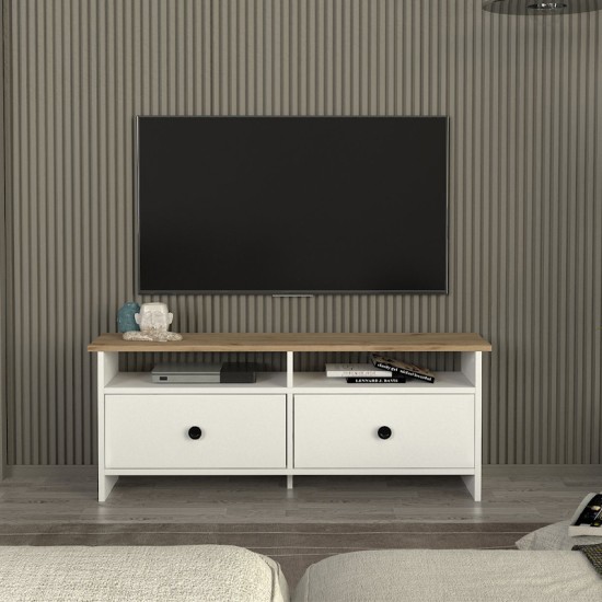 Έπιπλο τηλεόρασης Gradias χρώμα λευκό - sapphire oak 120x29,6x46,8εκ. Έπιπλο τηλεόρασης Gradias χρώμα λευκό - sapphire oak 120x29,6x46,8εκ.