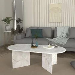 Τραπεζάκι σαλονιού Cortado  χρώμα λευκό εφέ μαρμάρου 120x60x39,6εκ.