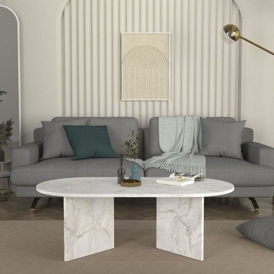 Τραπεζάκι σαλονιού Cortado  χρώμα λευκό εφέ μαρμάρου 120x60x39,6εκ.