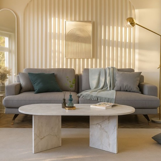 Τραπεζάκι σαλονιού Cortado  χρώμα λευκό εφέ μαρμάρου 120x60x39,6εκ.