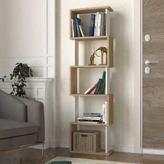 Βιβλιοθήκη Alvina  χρώμα sapphire oak - λευκό 45x19,6x158,8εκ.