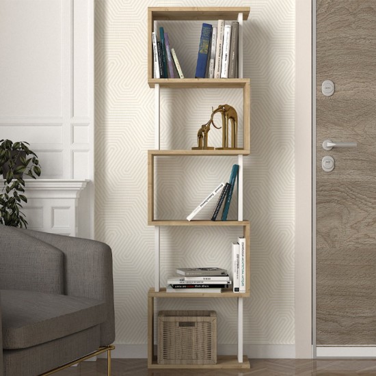 Βιβλιοθήκη Alvina χρώμα sapphire oak - λευκό 45x19,6x158,8εκ. Βιβλιοθήκη Alvina χρώμα sapphire oak - λευκό 45x19,6x158,8εκ.