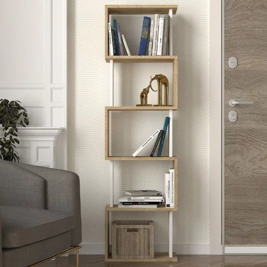 Βιβλιοθήκη Alvina  χρώμα sapphire oak - λευκό 45x19,6x158,8εκ.