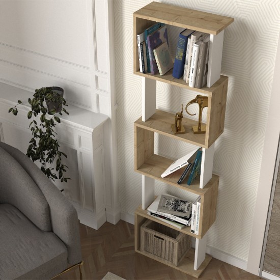 Βιβλιοθήκη Alvina χρώμα sapphire oak - λευκό 45x19,6x158,8εκ. Βιβλιοθήκη Alvina χρώμα sapphire oak - λευκό 45x19,6x158,8εκ.