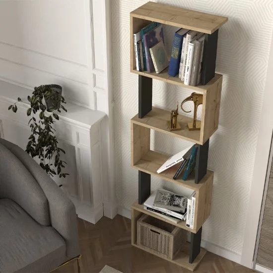 Βιβλιοθήκη Alvina  χρώμα sapphire oak - ανθρακί 45x19,6x158,8εκ.