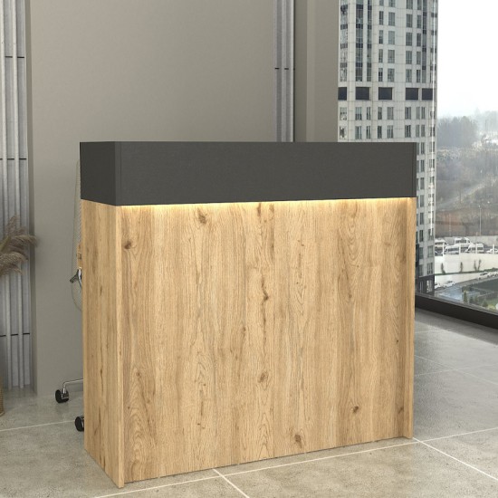 Γραφείο υποδοχής - reception Wilko με LED χρώμα sepet oak - ανθρακί 113,6x42x110εκ. Γραφείο υποδοχής - reception Wilko με LED χρώμα sepet oak - ανθρακί 113,6x42x110εκ.
