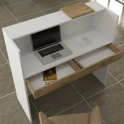 Γραφείο υποδοχής - reception Navita  με LED χρώμα λευκό - sepet oak 113,6x42x111,8εκ.