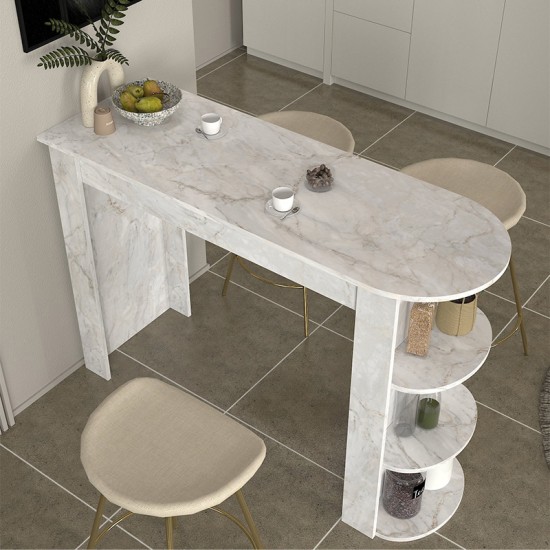 Τραπέζι μπαρ Vigne  χρώμα λευκό εφέ μαρμάρου 150x51,6x101,8εκ.