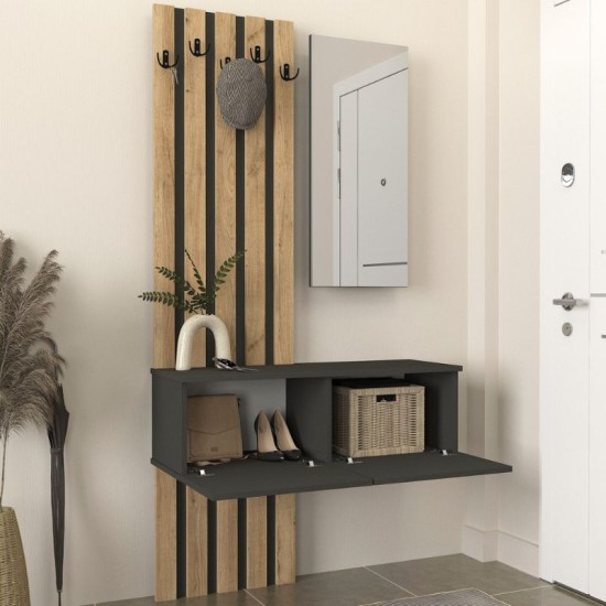 Έπιπλο εισόδου Kanso  χρώμα ανθρακί - sepet oak 100x35x196,7εκ.