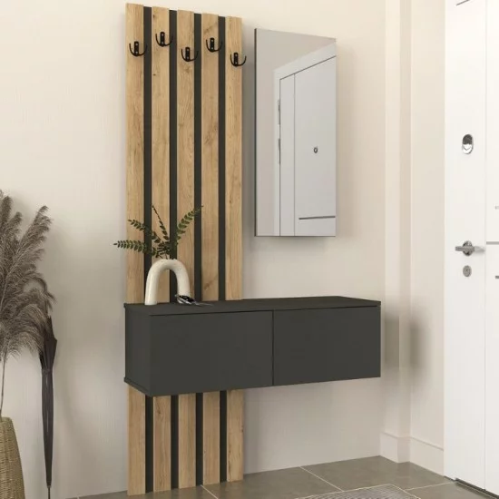 Έπιπλο εισόδου Kanso  χρώμα ανθρακί - sepet oak 100x35x196,7εκ.