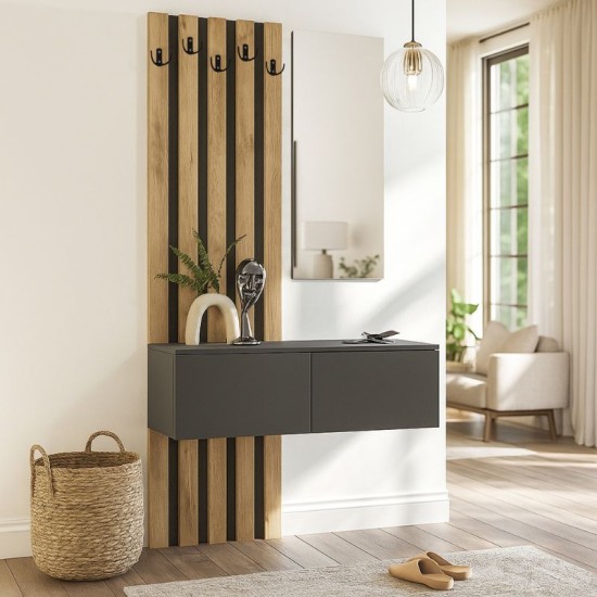Έπιπλο εισόδου Kanso  χρώμα ανθρακί - sepet oak 100x35x196,7εκ.