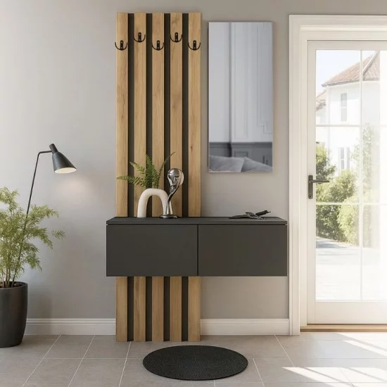 Έπιπλο εισόδου Kanso  χρώμα ανθρακί - sepet oak 100x35x196,7εκ.