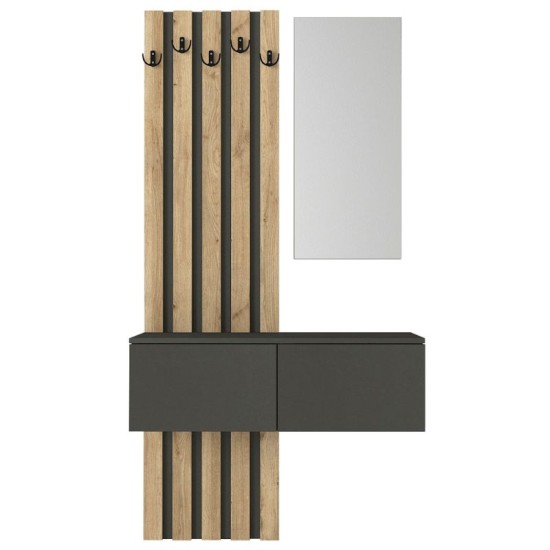 Έπιπλο εισόδου Kanso  χρώμα ανθρακί - sepet oak 100x35x196,7εκ.