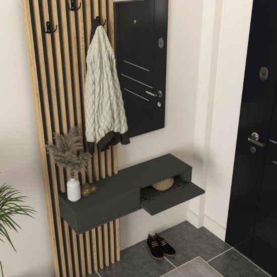Έπιπλο εισόδου Elois  χρώμα ανθρακί - sepet oak 96,6x26,8x195,5εκ.