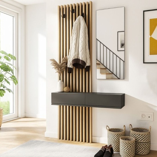 Έπιπλο εισόδου Elois  χρώμα ανθρακί - sepet oak 96,6x26,8x195,5εκ.