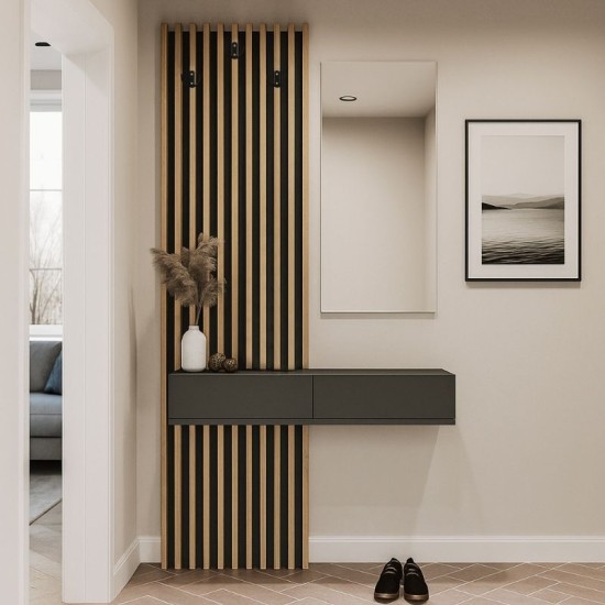 Έπιπλο εισόδου Elois  χρώμα ανθρακί - sepet oak 96,6x26,8x195,5εκ.