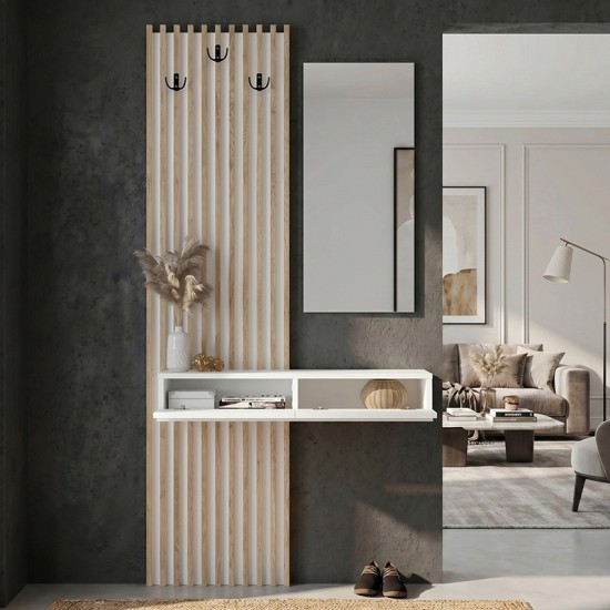 Έπιπλο εισόδου Elois  χρώμα λευκό - sepet oak 96,6x26,8x195,5εκ.