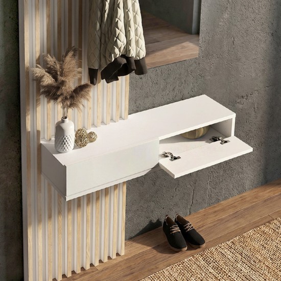 Έπιπλο εισόδου Elois  χρώμα λευκό - sepet oak 96,6x26,8x195,5εκ.