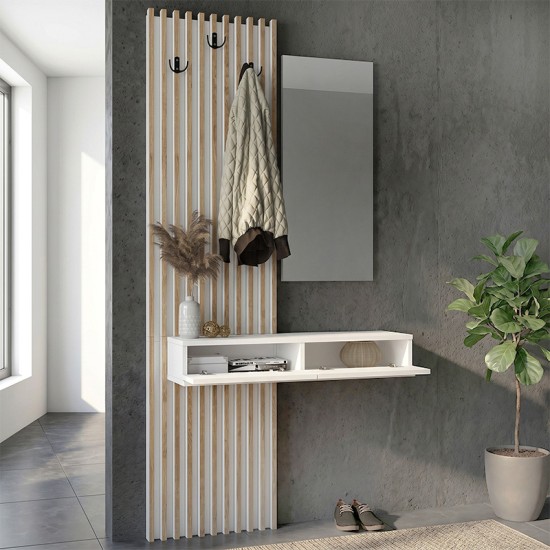 Έπιπλο εισόδου Elois  χρώμα λευκό - sepet oak 96,6x26,8x195,5εκ.