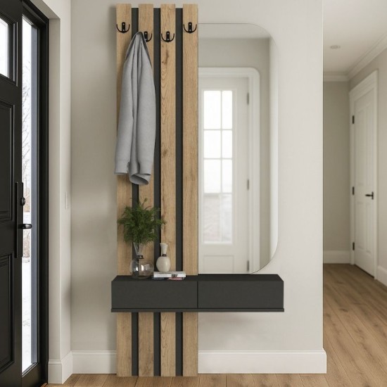 Έπιπλο εισόδου Reyas  χρώμα ανθρακί - sepet oak 90x27x205,6εκ.