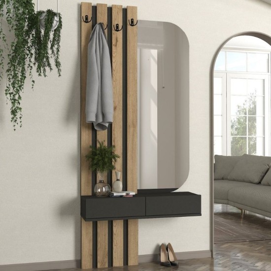 Έπιπλο εισόδου Reyas  χρώμα ανθρακί - sepet oak 90x27x205,6εκ.