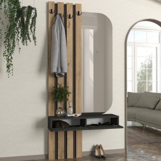 Έπιπλο εισόδου Reyas  χρώμα ανθρακί - sepet oak 90x27x205,6εκ.