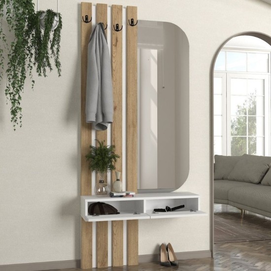 Έπιπλο εισόδου Reyas  χρώμα λευκό - sepet oak 90x27x205,6εκ.