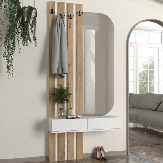 Έπιπλο εισόδου Reyas  χρώμα λευκό - sepet oak 90x27x205,6εκ.