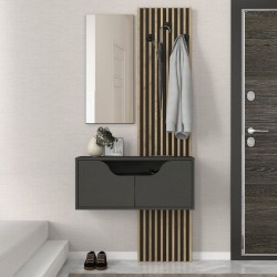 Έπιπλο εισόδου Naro  χρώμα ανθρακί - sepet oak 90x35x204,2εκ.