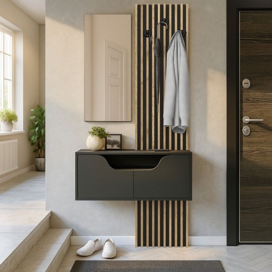 Έπιπλο εισόδου Naro  χρώμα ανθρακί - sepet oak 90x35x204,2εκ.